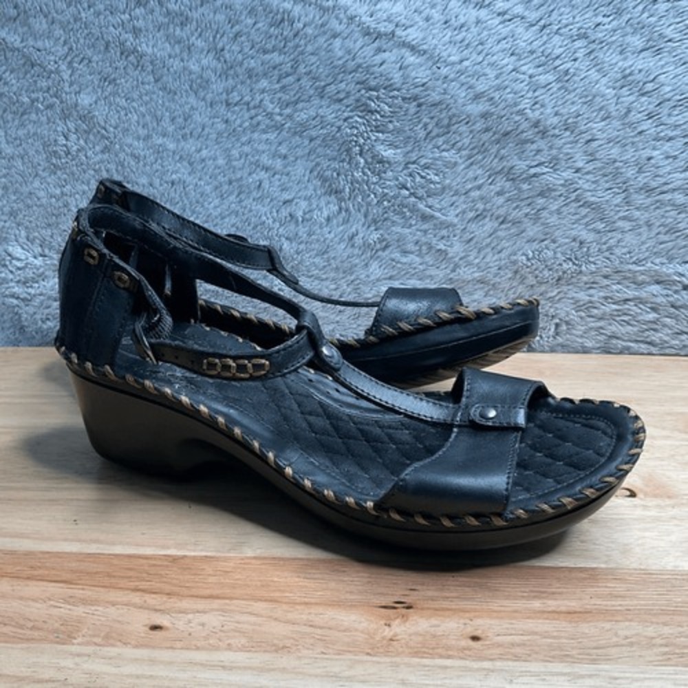 Ariat Shalimar Black Leather T Strap Wedge Heel Sandals Women's 10,5 B Witchy